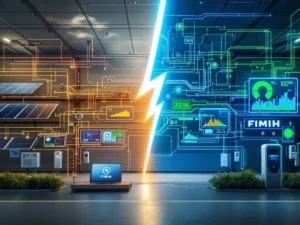 Vergelijking van traditionele en slimme energiebeheersystemen gescheiden door bliksemschicht, van statisch naar dynamisch