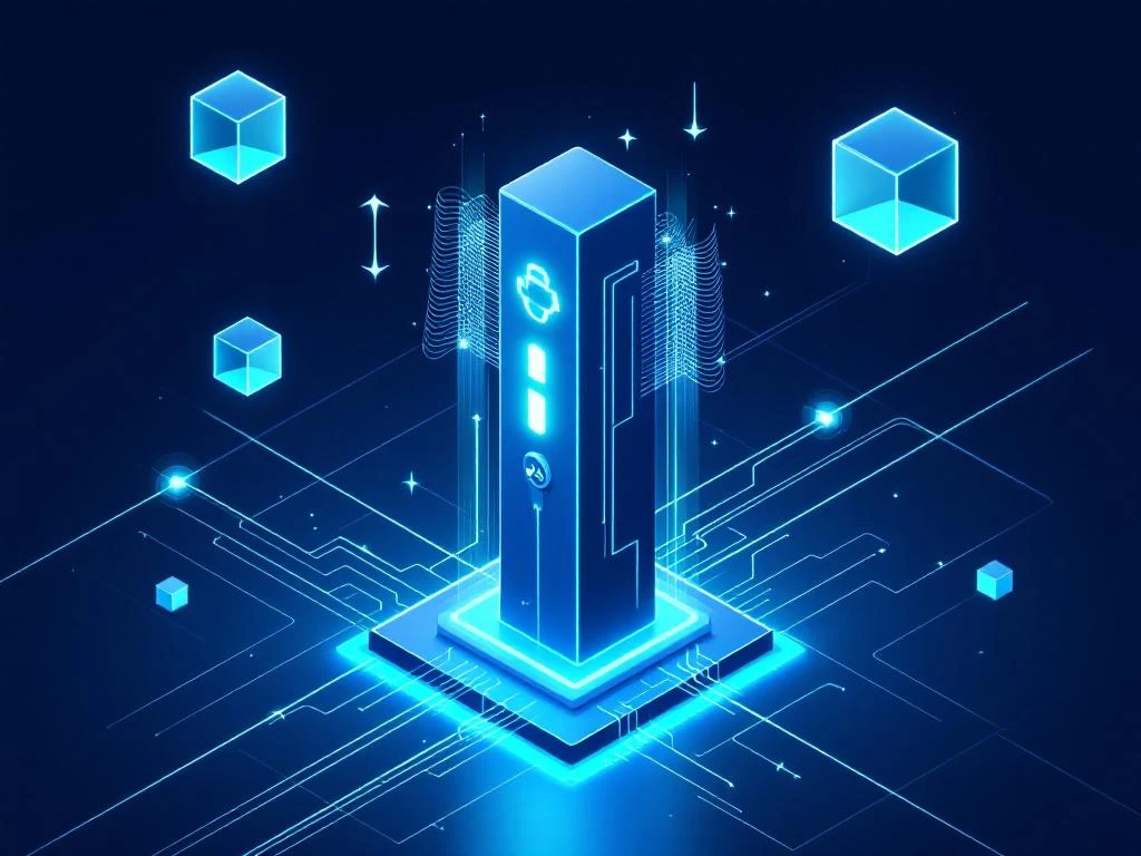 Isometrische illustratie van elektrisch laadstation met energiestromen in blauw en cyaan tinten