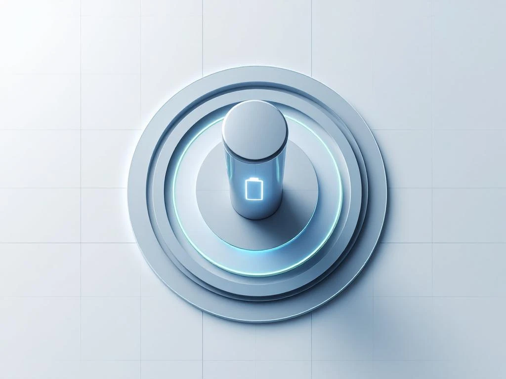 Minimalistisch bovenaanzicht van EV-laadpaal met concentrische tijdlijncirkels in blauw en grijs op wit raster