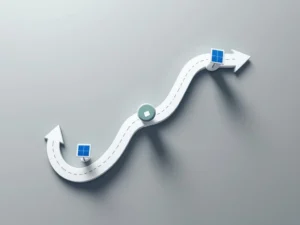 Tijdlijndiagram met groene en blauwe mijlpalen, laadstation- en zonnepaneelsymbolen op grijze achtergrond