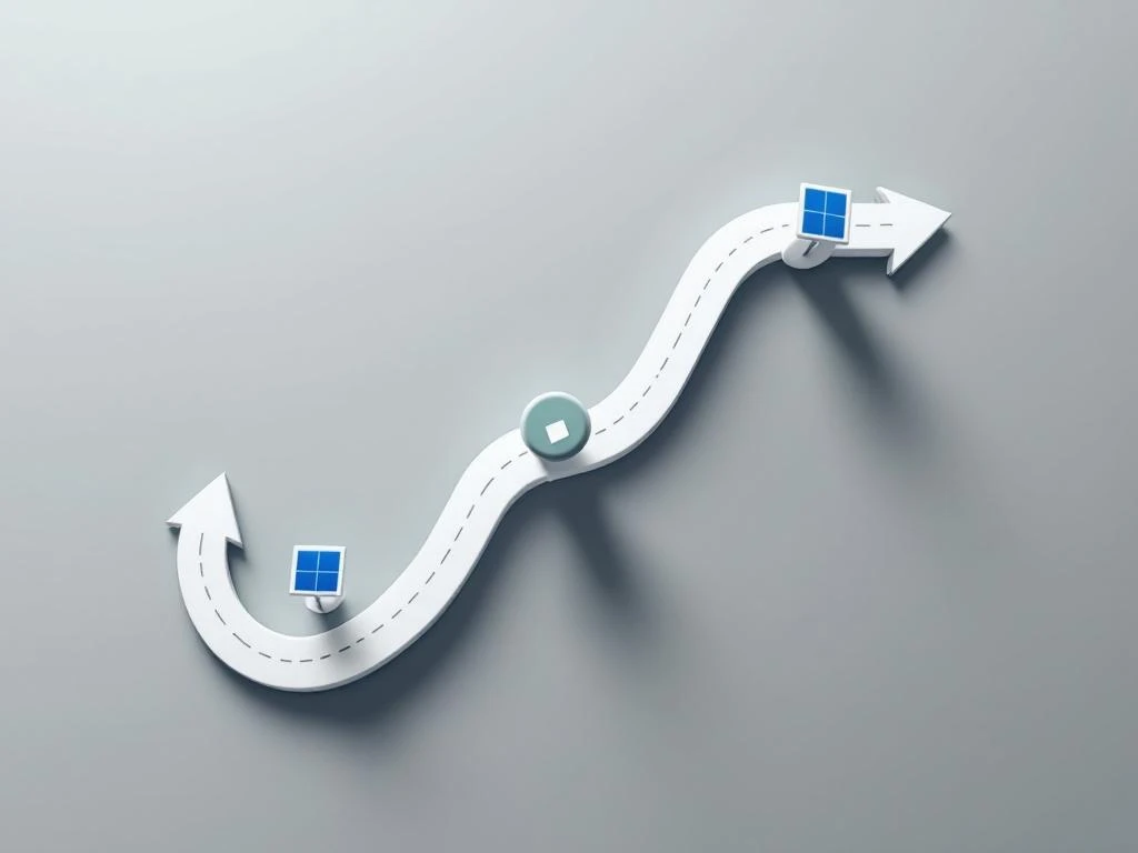 Tijdlijndiagram met groene en blauwe mijlpalen, laadstation- en zonnepaneelsymbolen op grijze achtergrond